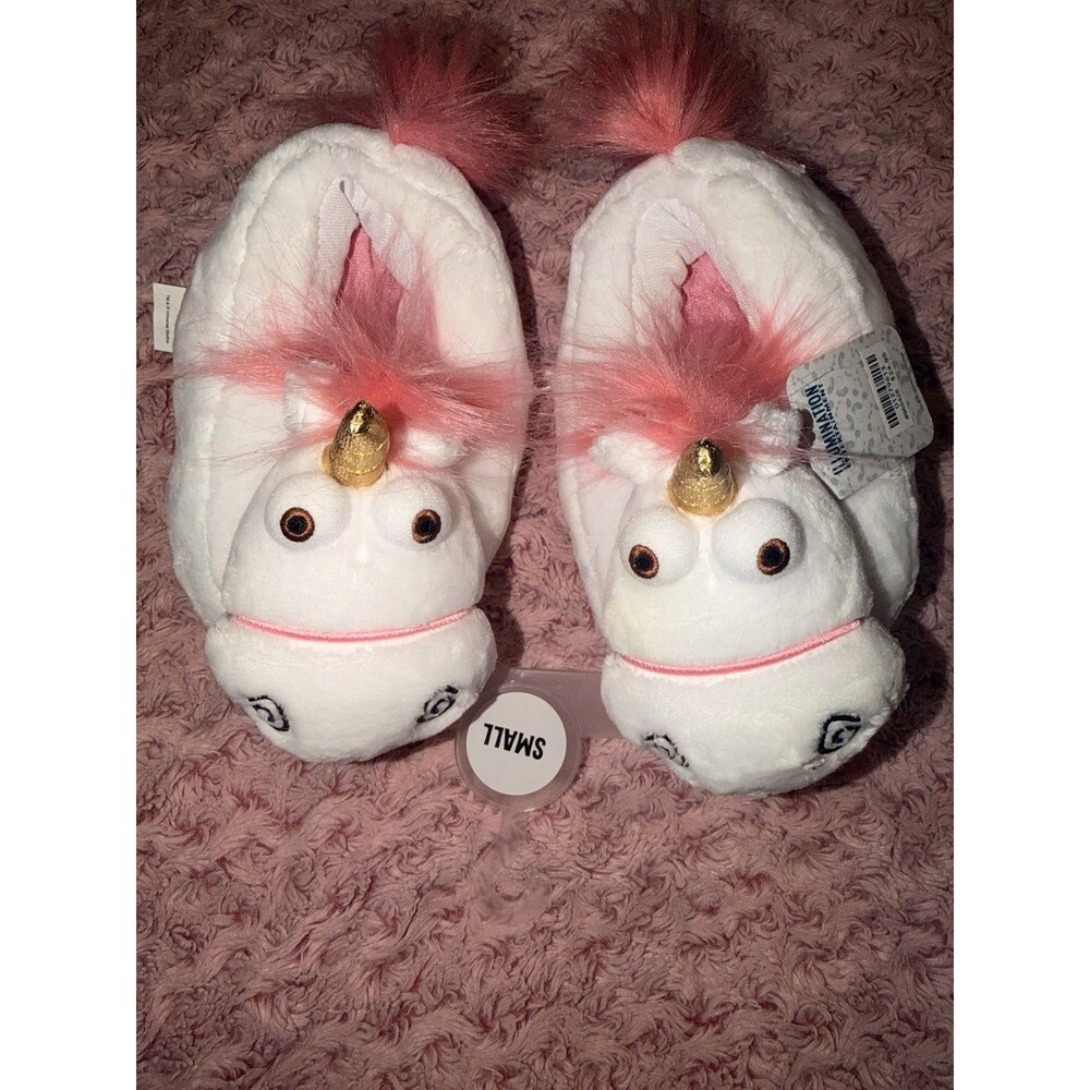 Universal Studios Despicable Me Fluffy Unicorn Plush Slippers Shoes Size Small